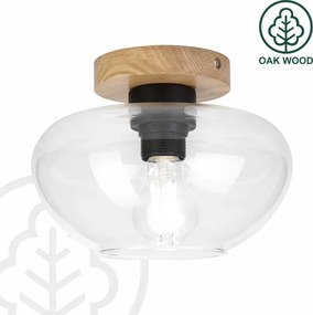 Plafonieră FLO WOOD 1xE27/15W/230V, stejar/transparent, Ø 22 cm