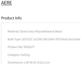 Plafoniera design modern, Stone Gray, AERE, L 40cm