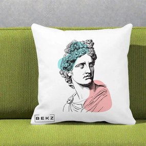 Perna Decorativa Bust Grec Vaporwave, 40x40 cm, Alba Mata, Husa Detasabila, Perna Inclusa, BEKZ®