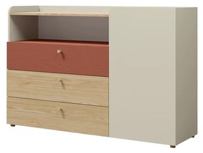 Comodă Yoda 8 (bej deschis + stejar uleios + coral). 1087357