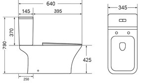 Toaletă compactă monobloc Nile cu spălare inferioară și scaun cu închidere moale