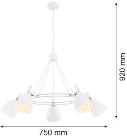Lustră pe tijă CHARLOTTE 5xE27/15W/230V albă/aurie Argon 2117