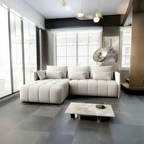 Colțar extensibil dumonde cu ladă de depozitare si sezut confortabil din spuma high-density, Malta Enjoy Beige 235x185 cm