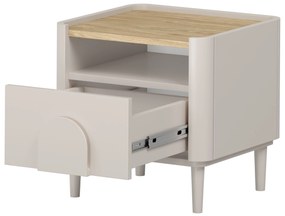 Noptieră Amilio 50 cm - cashmere / stejar uleiat / mânere cashmere