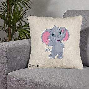 Perna Decorativa Pui de Elefant Kawaii, 40x40 cm, Bej Canapea, Husa Detasabila, Perna Inclusa, BEKZ®