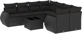 vidaXL Set mobilier de grădină cu perne, 9 piese, negru, poliratan