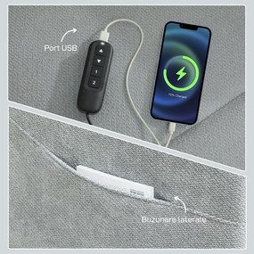 HOMCOM Fotoliu Electric Reclinabil 150° cu Suport pentru Picioare, Port USB, Fotoliu Reclinabil Silențios, Sezut Larg, Telecomandă, Funcție Memorie, din Catifea, pentru Living, Gri | Aosom Romania