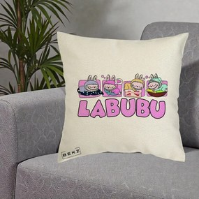Perna Personalizata Labubu Sleeping Quad, 40x40 cm, Ecru, Husa Detasabila, Perna Inclusa, BEKZ®