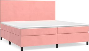 vidaXL Pat box spring cu saltea, roz, 200x200 cm, catifea