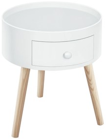 HOMCOM Masa de cafea cu sertar, rotundă, design scandinav, margine de protecție, lemn, Ø38 x H45 cm, Alb | Aosom Romania
