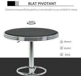 Masa Moderna de Bar HOMCOM, Multifunctionala, Metal si Imitatie de piele Neagra, Φ65x66-90cm | Aosom RO