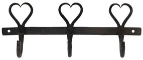 Cuier de perete decorativ, din metal, 3 carlige, Coeur Black