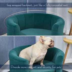 PawHut Canapea pentru Câini, Căptușită, cu Spătar și Pernă Detașabilă, Culcuș de Interior pentru Animale, 65x64x37 cm, Verde