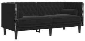 372688 vidaXL Canapea Chesterfield cu pernuțe/2 locuri, negru, catifea