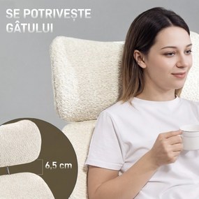 HOMCOM Scaun de Birou Rotativ din Bouclé cu Tetieră. Înălțime Reglabilă, Funcție Balansare, Gri Deschis-Alb | Aosom Romania