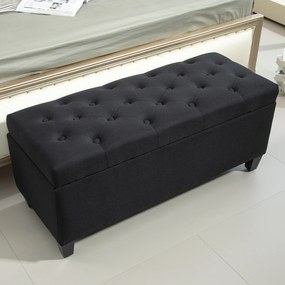 HOMCOM Bancă cu spațiu de depozitare, Truhenbank, poliester asemănător cu inul, lemn de cauciuc, Negru, 100 x 40 x 44 cm | Aosom Romania