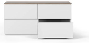 Comodă albă cu sertare și blat cu aspect de lemn de nuc TemaHome Join, 120x54 cm