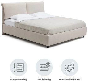 Pat matrimonial bej tapițat cu spațiu de depozitare cu somieră 160x200 cm Myra Pillow – Bonami Selection