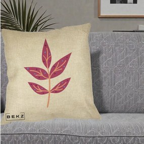 Perna Decorativa Ramura Botanica Mov, 40x40 cm, Crem, Husa Detasabila, Perna Inclusa, BEKZ®