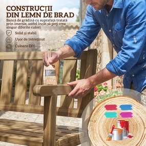 Outsunny Bancă de Grădină pentru 2 Persoane, Bancă de Exterior cu Lamele din Lemn de Molid, Stil Country, Bancă pentru Terasă, Patio și Curte, 150x57x93 cm, Culoare Teak | Aosom Romania