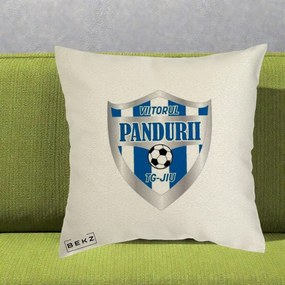 Perna Personalizata Pandurii Targu Jiu Fotbal, 40x40 cm, Ecru, Husa Detasabila, Perna Inclusa, BEKZ®