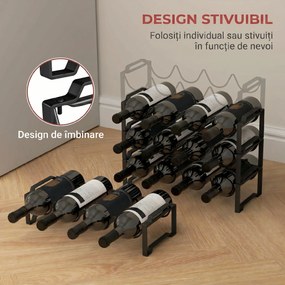 HOMCOM Suport pentru Sticle de Vin cu 4 Niveluri, 42,5x16,5x41 cm, Negru | Aosom Romania