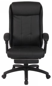 Scaun directorial, suport picioare, inaltime reglabila, spatar rabatabil 90-130 grade, piele PU, Negru