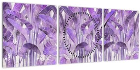 Tablou - Frunze violet în tencuială (cu ceas) (90x30 cm)