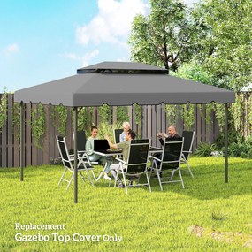 Outsunny Acoperiș de Rezervă pentru Pavilion 4x3 m cu 2 Niveluri pentru Grădină, Copertină Rezistentă la Apă din Poliester 170g/㎡ cu 8 Găuri de Drenaj, Gri Deschis | Aosom Romania