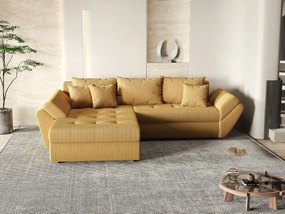 Colțar extensibil dumonde cu ladă de depozitare si sezut confortabil din spuma high-density, Loana Zoom Mustar 270x185 cm