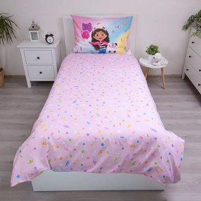Lenjerie de pat pentru copii roz din bumbac pentru pat de o persoană 140x200 cm Gabby's Dollhouse "Rainbow" – Jerry Fabrics