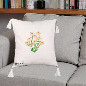Perna Decorativa Margarete Camp, 40x40 cm, Bej cu Franjuri, Husa Detasabila, Perna Inclusa, BEKZ®