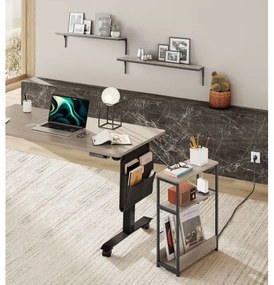 Masă laterală ROD, maro/negru, cu priză încorporată și porturi USB