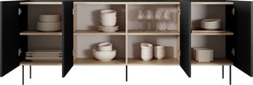 Comodă cu picioare metalice Desin 220 cm - negru mat / stejar nagano
