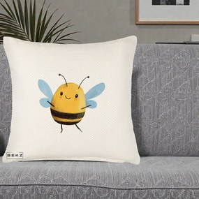 Perna Decorativa Buburuza pe Trifoi cu Patru Foi, 40x40 cm, Crem Reliefat, Husa Detasabila, Perna Inclusa, BEKZ®