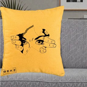 Perna Decorativa Ochi care Rup Suprafata, 40x40 cm, Galben, Husa Detasabila, Perna Inclusa, BEKZ®