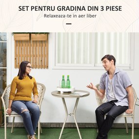 Outsunny Set Mobilier de Grădină din Ratan PE, Set Bistro 3 Piese cu Masă de Sticlă și Perne Moi, Mobilier de Conversație | Aosom Romania