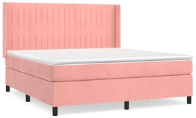 Pat box spring cu saltea, roz, 160x200 cm, catifea Roz, 160 x 200 cm, Benzi verticale