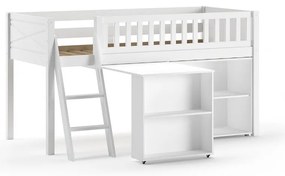 Pat pentru copii alb înalt din lemn masiv de pin cu spațiu de depozitare 90x200 cm SCOTT – Vipack