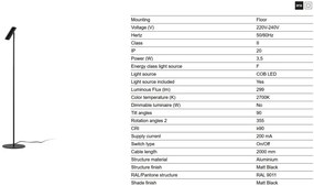 Lampadar LED de podea stil minimalist LEO negru