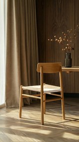MAZZONI EXPORT LIAM Șnur Kraft/cadru Stejar Natural - SCAUN DIN LEMN ÎMPLETIT PENTRU LIVING SUFRAGERIE BUCĂTĂRIE MODERN CLASSIC BOHO