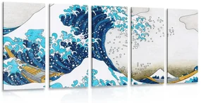 Tablou 5-piese reproducere Marele val din Kanagawa - Kacushika Hokusai