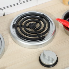 AIYAPLAY Bucătărie de Jucărie pentru Copii 3-6 Ani din Lemn cu Set de Accesorii, Chiuvetă și Butoane cu Sunete, Alb | Aosom Romania