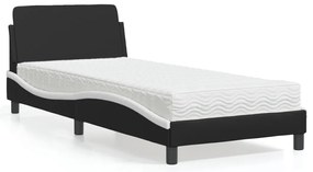 vidaXL Pat cu saltea, negru și alb, 90x200 cm, piele ecologică