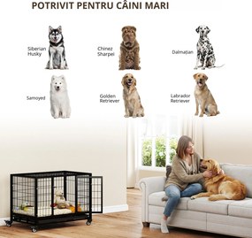 PawHut Cusca Boxa pentru Caini tarc pentru Intern Extern cu Rotite | Aosom Romania