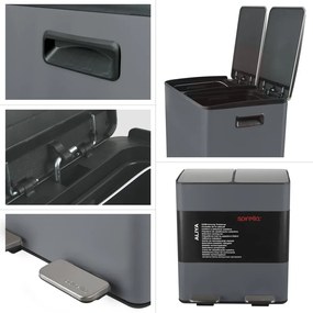 Coș de gunoi gri închis pentru reciclare/cu pedală 2x20 l din oțel Aliya – Spirella
