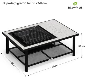 Merano Avanzato L șemineu 3 în 1 cu funcție grill, poate fi folosit ca masă 122 x 87 cm