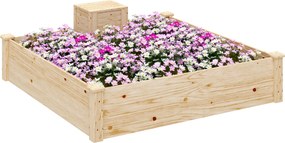 Outsunny Jardinieră de Exterior cu Compostor și Bază Deschisă din Lemn de Brad, 123x123x25,5 cm, Lemn Natural | Aosom Romania