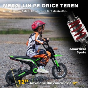 HOMCOM Motocicletă Electrică pentru Copii cu Accelerație Manuală, 2 Viteze, 8-16 km/h, Vârsta 8-12 Ani, Verde | Aosom Romania