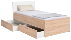 Pat de o persoană 90 cm Vobima 2 (stejar sonoma + alb) (cu somieră) (cu sp. depozitare). 1094834